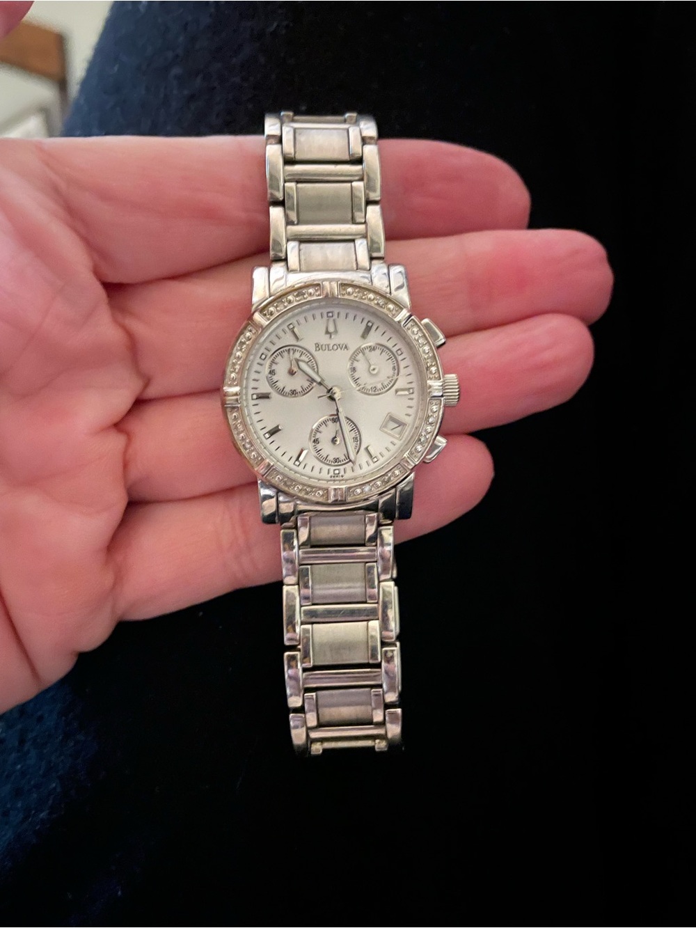 Bulova Silver Women's Chronograph Bracelet Watch with Crystal Accents